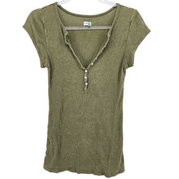 Vintage Y2K Old Navy Green Henley Top Size LG Preppy Casual Minimalist Layering - Picture 1 of 10